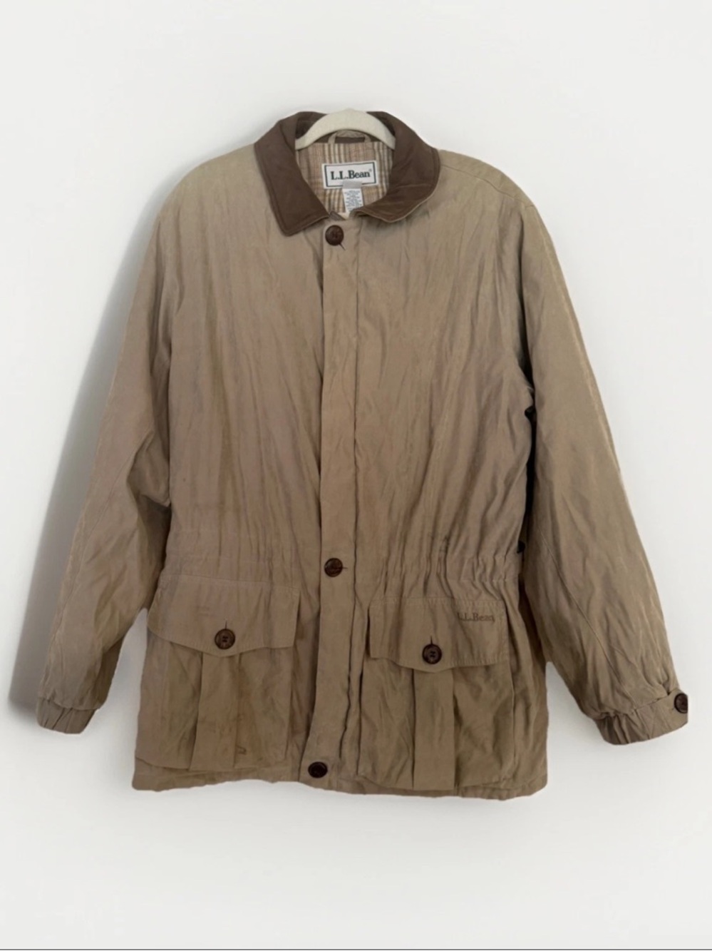 LL Bean Mens M Chore Coat Lined Harrington Jacket Beige Hunting Outdoors Vintage